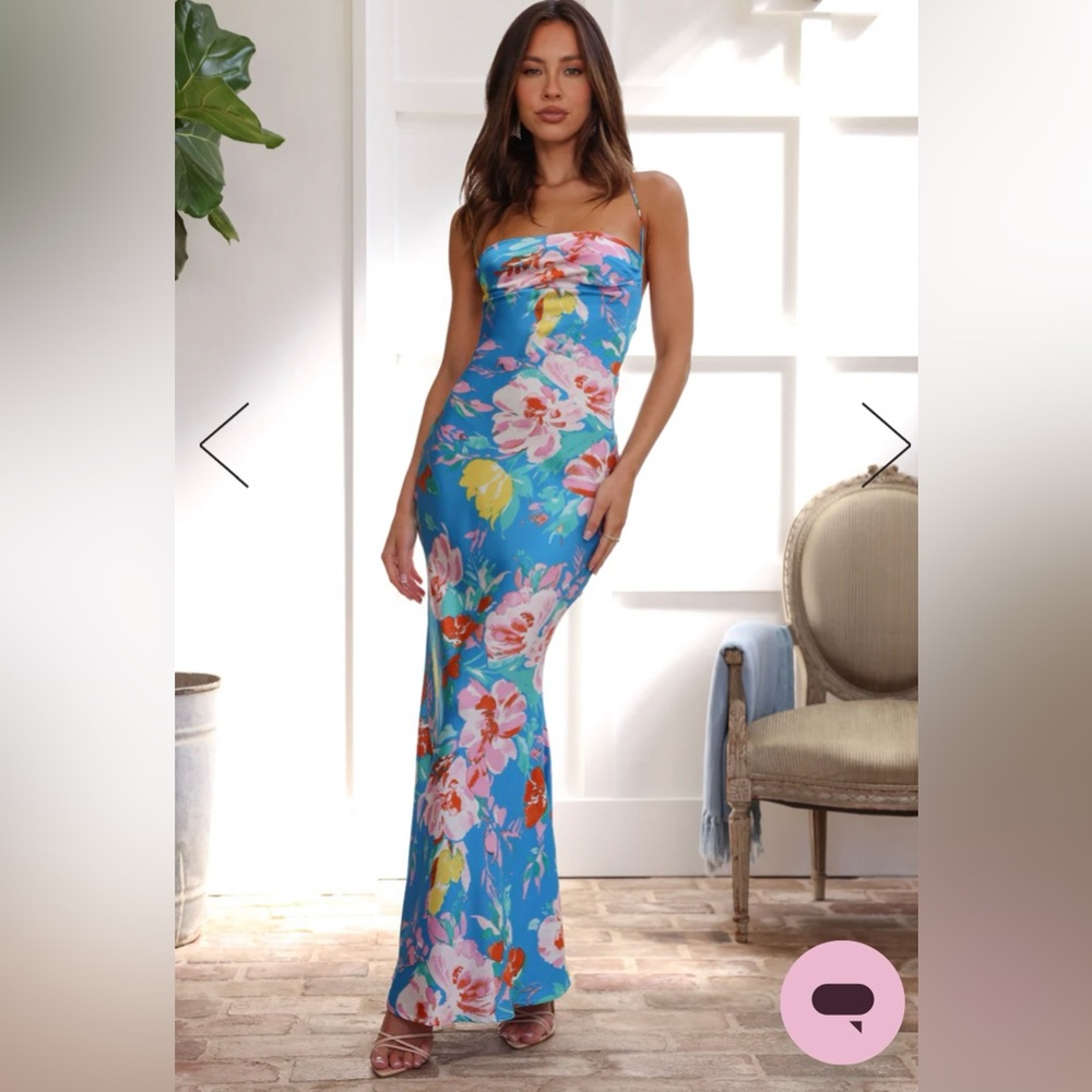 Satin Floral Open Back Maxi Dress